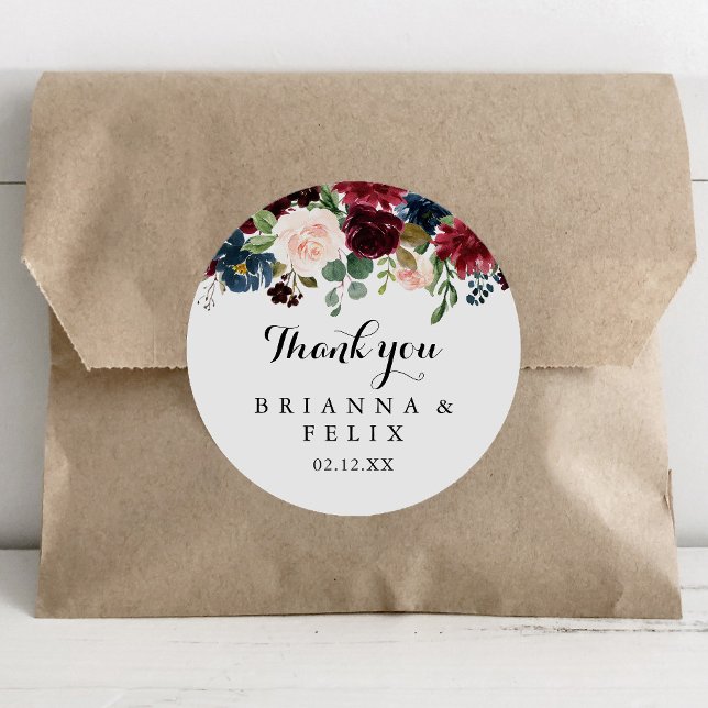 Autumn Rustic Calligraphy Thank You Wedding Favour Classic Round Sticker (Creator Uploaded)