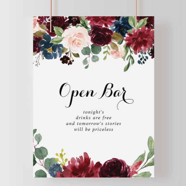 Autumn Rustic Calligraphy Wedding Open Bar Sign (Creator Uploaded)