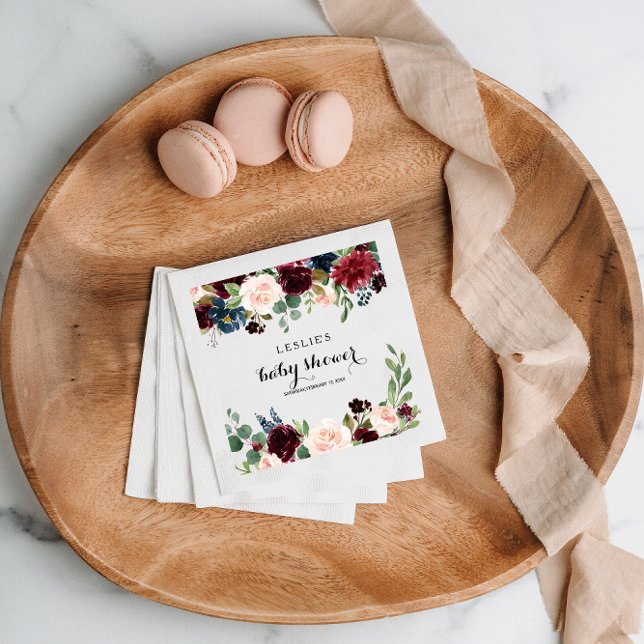 Autumn Rustic Dazzling Burgundy Baby Shower Napkin (Creator Uploaded)