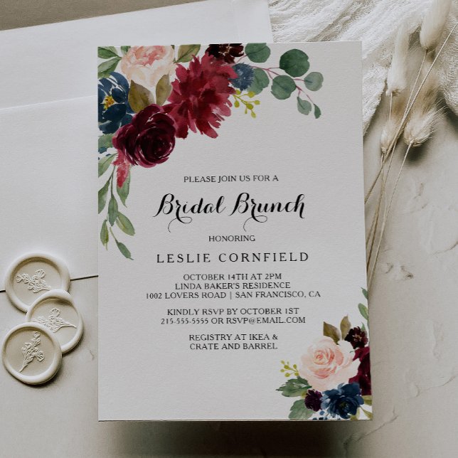 Autumn Rustic Dazzling Burgundy Bridal Brunch Invitation (Creator Uploaded)