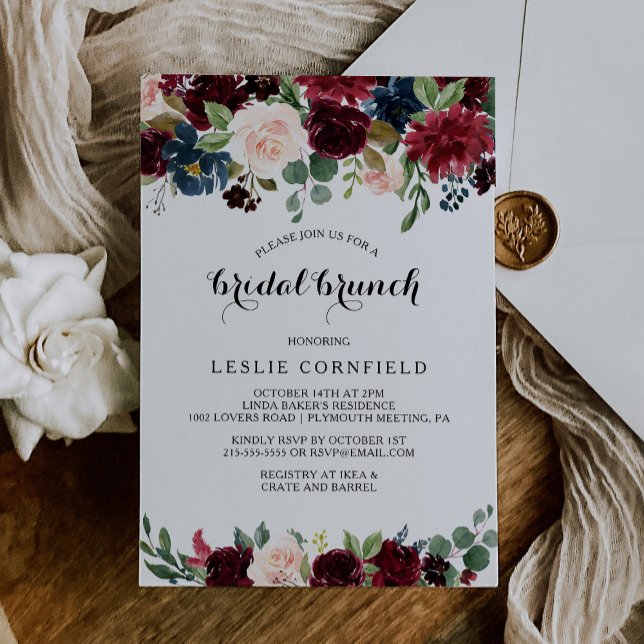 Autumn Rustic Dazzling Burgundy Bridal Brunch Invitation (Creator Uploaded)