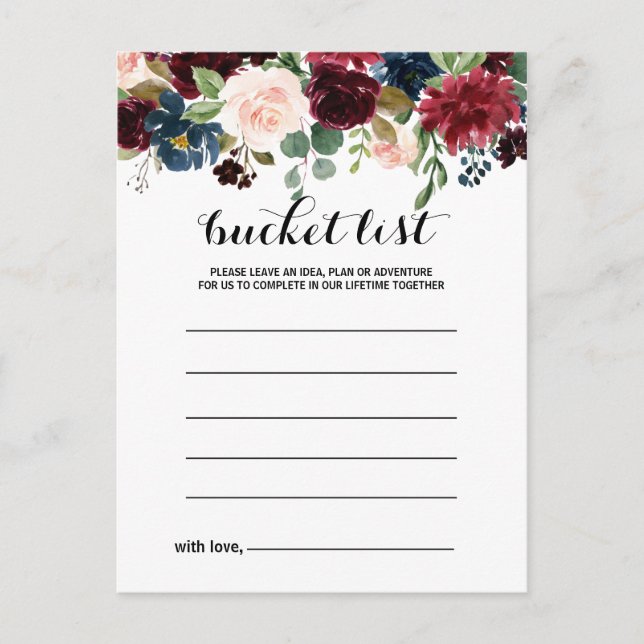 Autumn Rustic Dazzling Burgundy Bucket List Cards (Front)