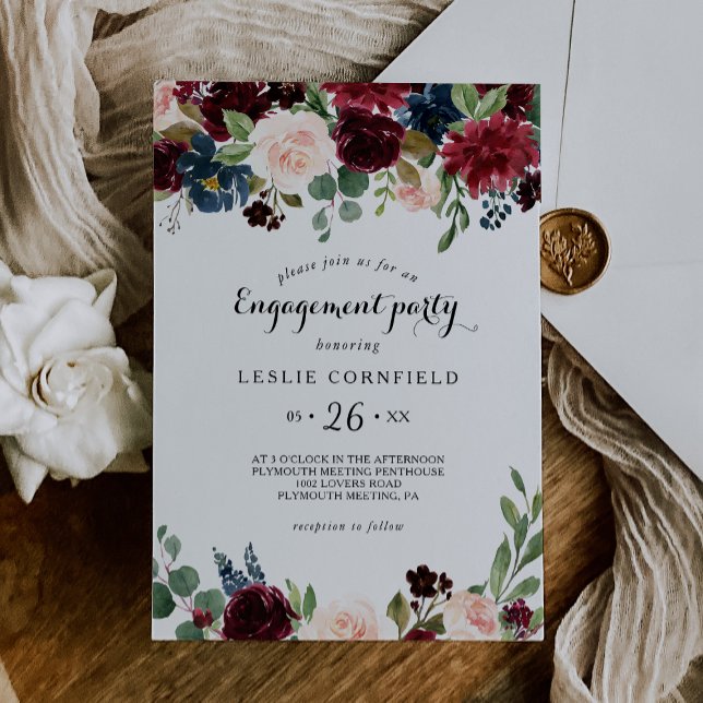 Autumn Rustic Dazzling Burgundy Engagement Party Invitation (Creator Uploaded)