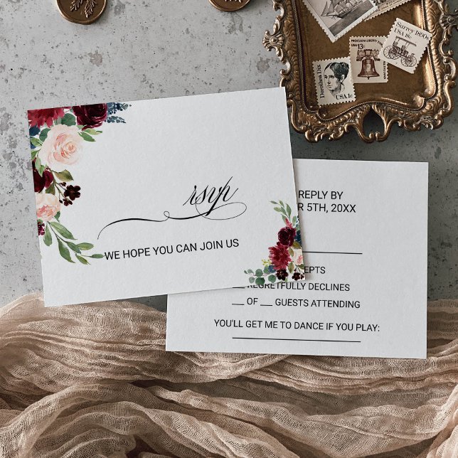 Autumn Rustic Dazzling Burgundy Song Request Rsvp Card (Creator Uploaded)