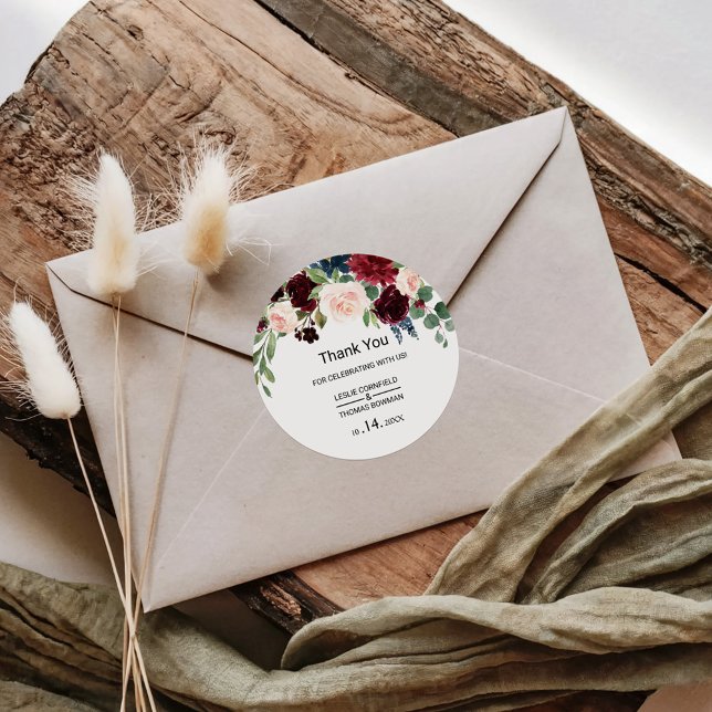 Autumn Rustic Dazzling Burgundy Thank you Favour Classic Round Sticker (Creator Uploaded)