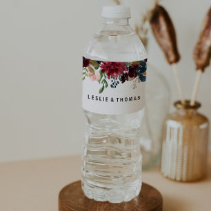 Autumn Rustic Dazzling Burgundy Water Bottle Label