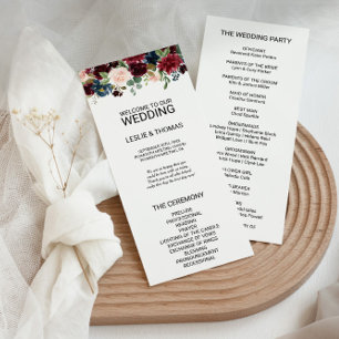 Autumn Rustic Dazzling Burgundy Wedding Program Programme