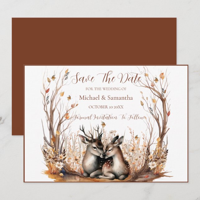 Autumn Rustic Deer Wedding Collection Save The Date (Front/Back)