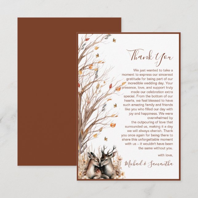 Autumn Rustic Deer Wedding Collection Thank You Card (Front/Back)
