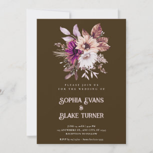 Autumn Rustic Floral Botanical Mocha Brown Wedding Invitation