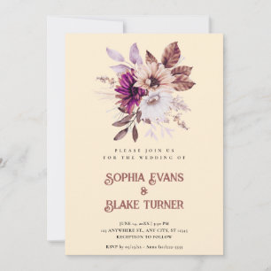 Autumn Rustic Floral Botanical Papaya Whip Wedding Invitation