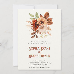 Autumn Rustic Floral Botanical White Cream Wedding Invitation