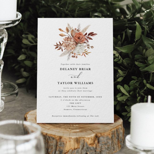 Autumn Rustic Floral, Wedding Invitation (Autumn Beauty: Watercolor Blooms and Fall Leaves )