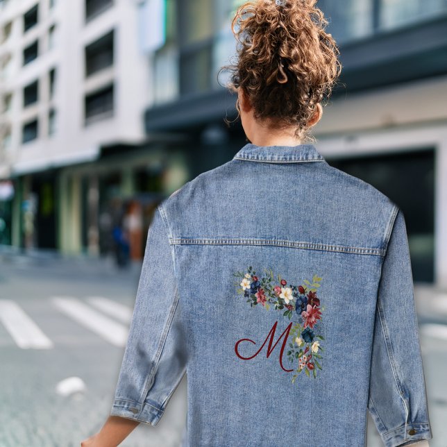 Autumn Rustic Florals Monogram Custom Initial Denim Jacket (Creator Uploaded)