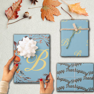 Autumn Rustic Florals Monogram Custom Initial Wrapping Paper Sheet