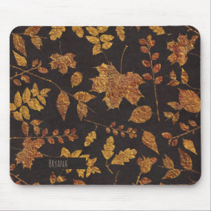 Autumn Rustic Golden Leaves Elegant Fall Mouse Mat