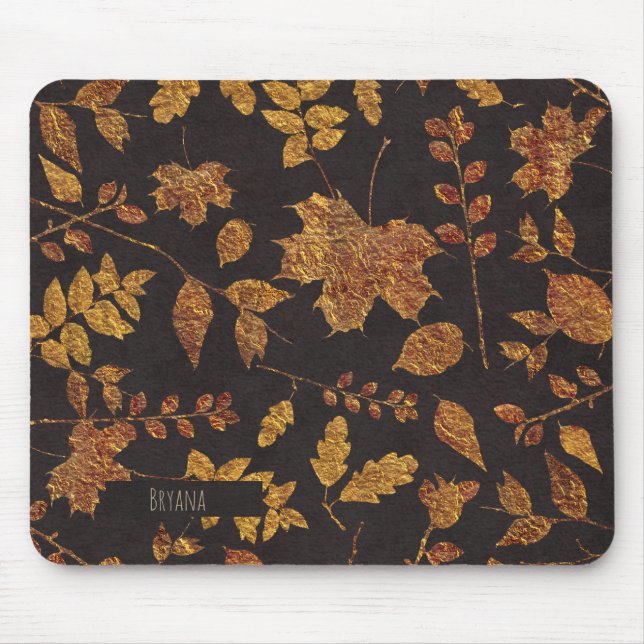 Autumn Rustic Golden Leaves Elegant Fall Mouse Mat (Front)