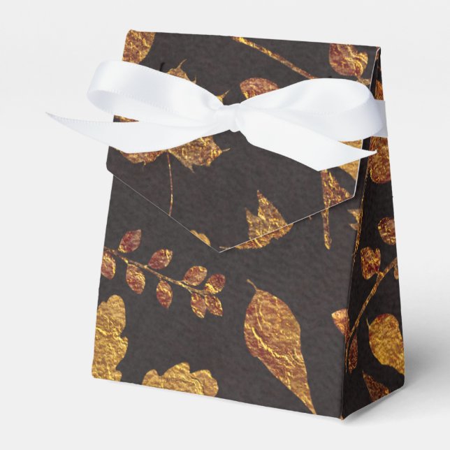 Autumn Rustic Golden Leaves Elegant Fall Wedding Favour Box (Front Side)