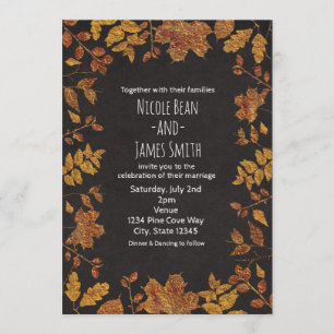 Autumn Rustic Golden Leaves Elegant Wedding Invitation