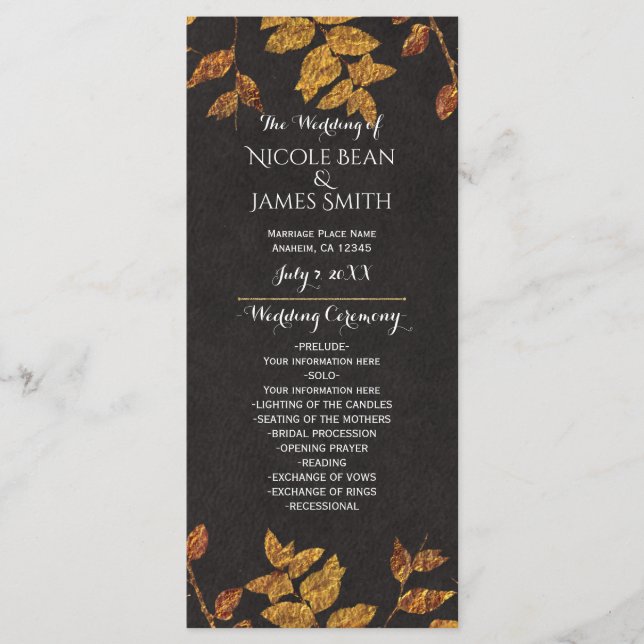 Autumn Rustic Golden Leaves Wedding Program Programme (Front)