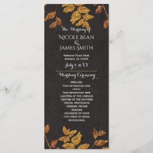 Autumn Rustic Golden Leaves Wedding Program Programme