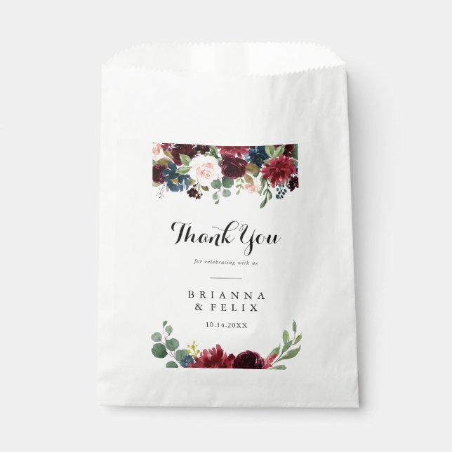 Autumn Rustic Modern Calligraphy Thank You Wedding Favour Bags (Front)