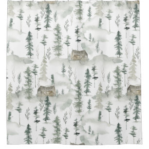 Autumn Rustic Mountain Cabin in Forest Shower Curtain