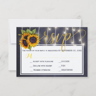 Autumn rustic navy sunflowers wedding script rsvp card