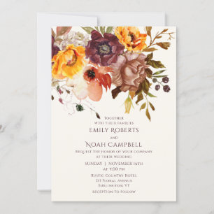 Autumn Rustic Plum Orange Floral Invitation