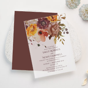 Autumn Rustic Plum Orange Floral Wedding Vellum Invitations