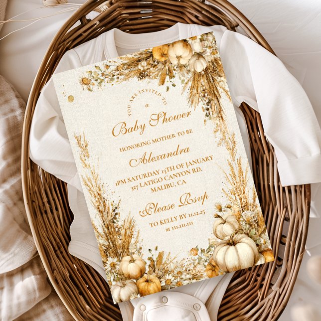 Autumn Rustic Pumpkin Baby Shower Invitation (Creator Uploaded)