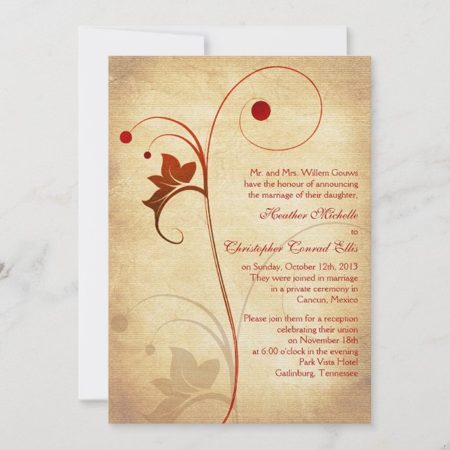 Autumn Rustic Vine Berries Wedding Reception Only Invitation (Front)