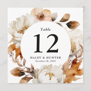 Autumn Rustic Watercolor Floral Table Numbers