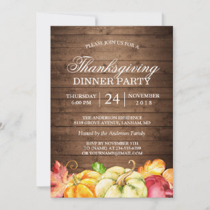 Autumn Rustic Wood   Thanksgiving Dinner Party Invitation