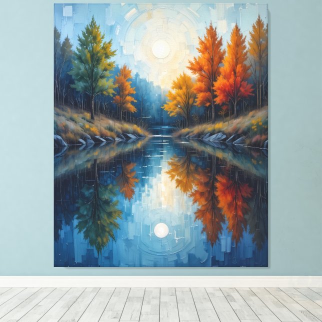 Autumn’s Mirror: Where Sky Meets Water Canvas Print (Insitu(Wood Floor))