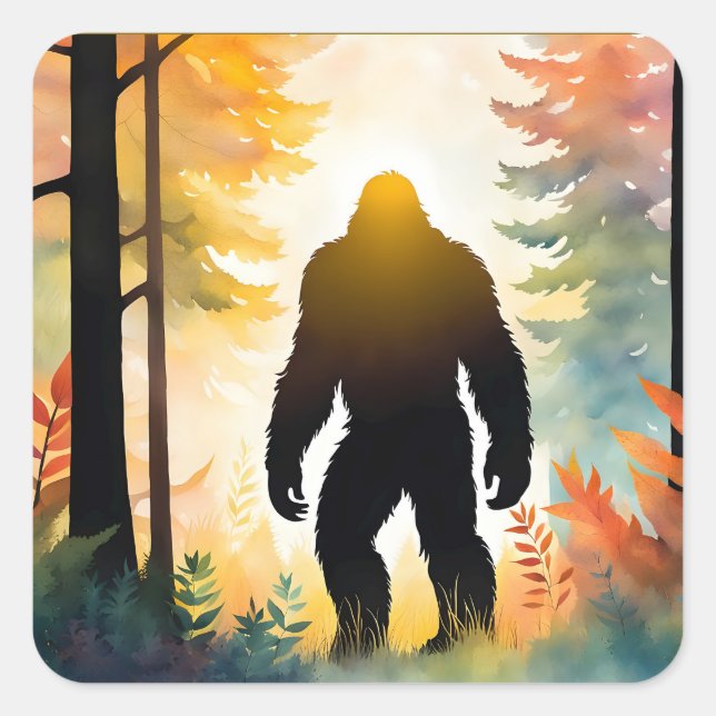 Autumn Sasquatch Colourful Landscape Square Sticker (Front)