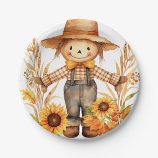 Autumn Scarecrow Paper Plates, Sunflowers Plate