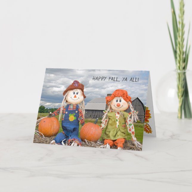 autumn scarecrows on hay bale card (Front)
