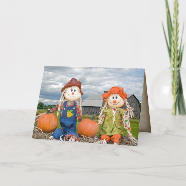 autumn scarecrows on hay bale card (Front)