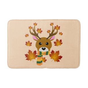 Autumn Scarf Deer Maple Leaves Bath Mat