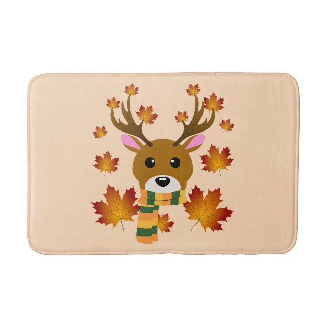 Autumn Scarf Deer Maple Leaves Bath Mat (Front)