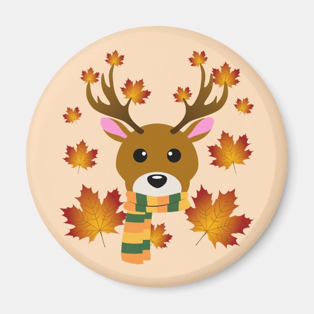Autumn Scarf Deer Maple Leaves Magnet (Front)