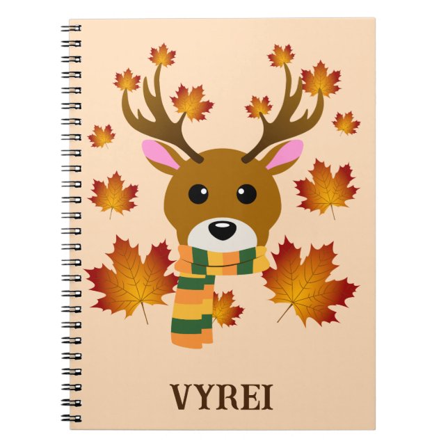Autumn Scarf Deer Maple Leaves Notebook (Front)