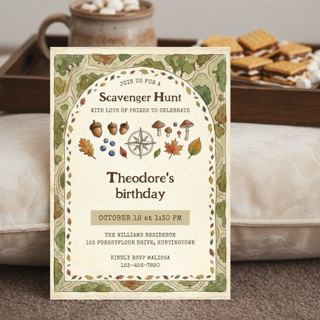 Autumn Scavenger Hunt Forest Birthday Map Invitation (Camping theme birthday invitation by Darling & May)