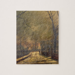 Autumn Scene, Leeds, 1874 (oil on board) Jigsaw Puzzle