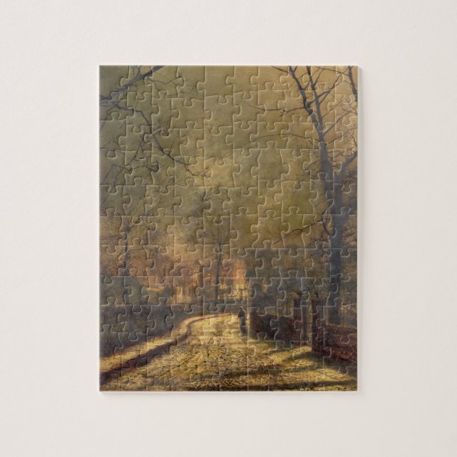 Autumn Scene, Leeds, 1874 (oil on board) Jigsaw Puzzle (Vertical)