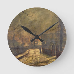 Autumn Scene, Leeds, 1874 (oil on board) Round Clock