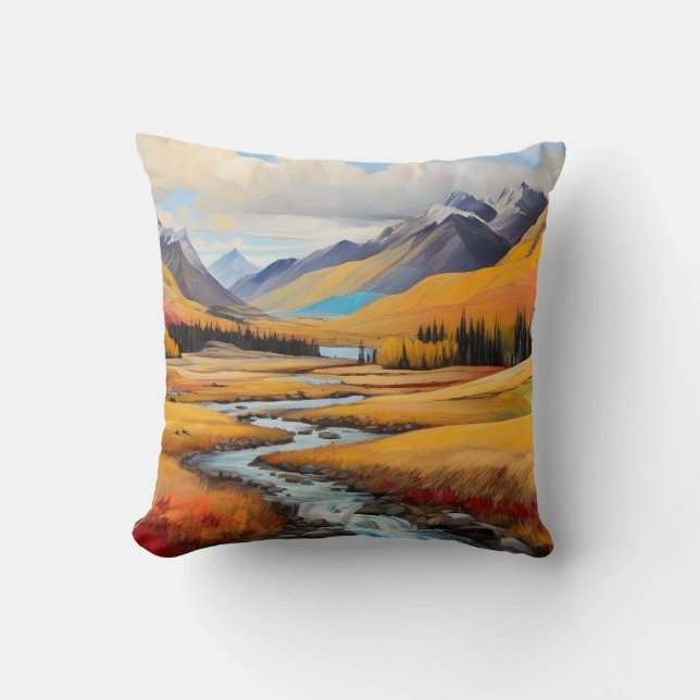 Autumn scene of colourful hills cushion (Front)