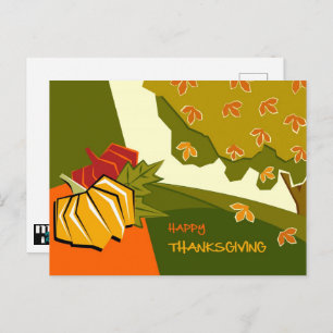 Autumn Scenery and Pumpkin Thanksgiving Postcard