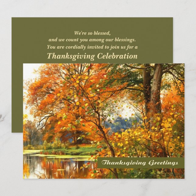 Autumn Scenery Painting Thanksgiving Dinner Invitation (Front/Back)
